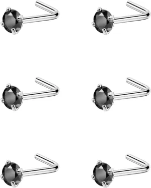 FANSING Nose Studs for Women Men L Shaped Nose Rings Surgical Steel Nostril Piercing Jewelry with Cubic Zirconia End