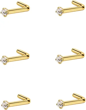 FANSING Nose Studs for Women Men L Shaped Nose Rings Surgical Steel Nostril Piercing Jewelry with Cubic Zirconia End