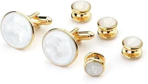 Faux Mother of Pearl Tuxedo Cufflinks and Studs Gold