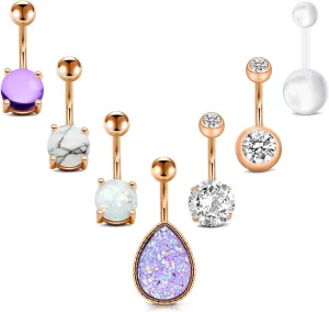 FECTAS 14g Belly Button Rings Surgical Steel CZ Navel Ring Barbell for Women Girls Body Piercing Jewelry Silver