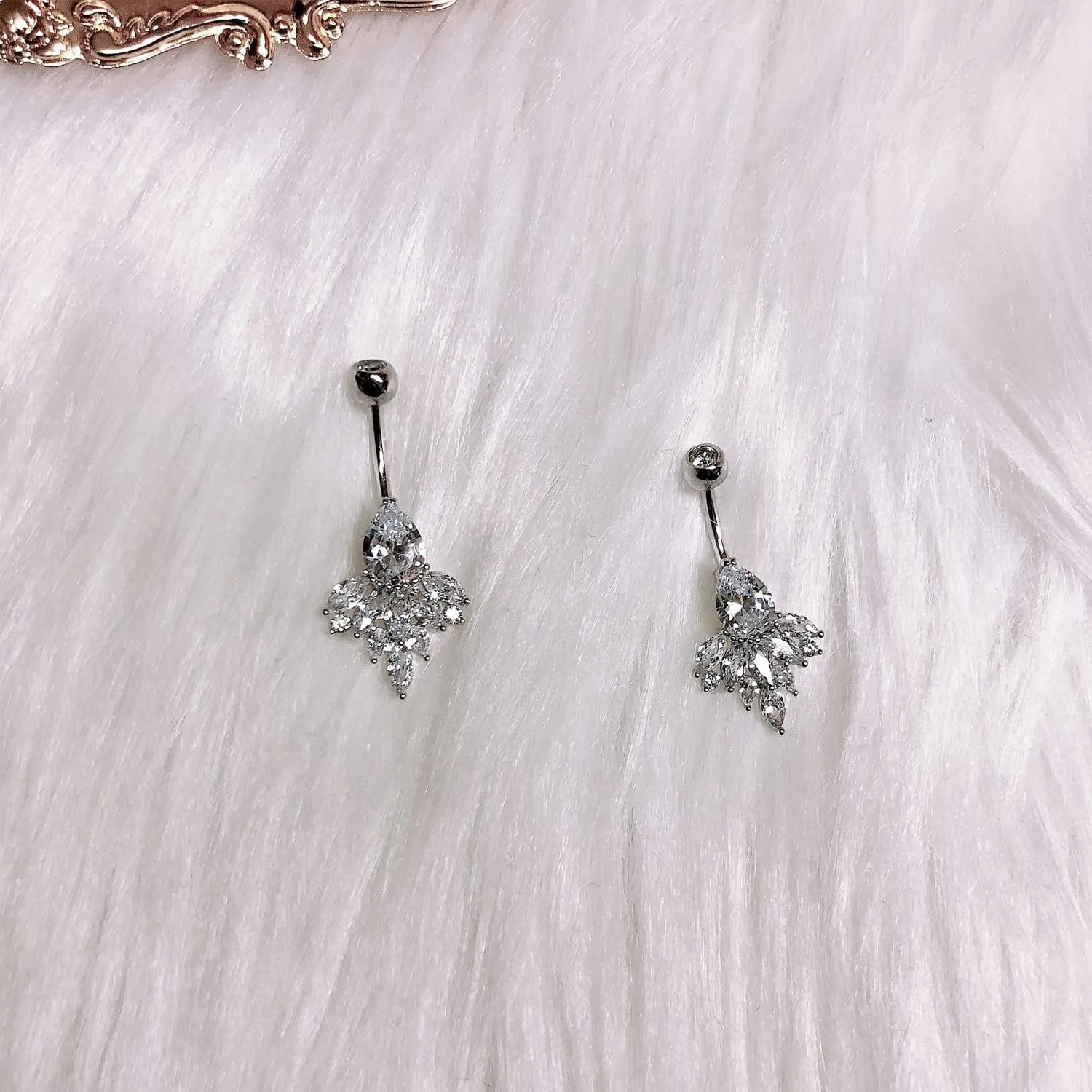 FECTAS Belly Button Ring Dangle 14g Belly Rings Surgical Steel CZ Navel Ring Barbell for Women Body Piercing Jewelry Gold Silver