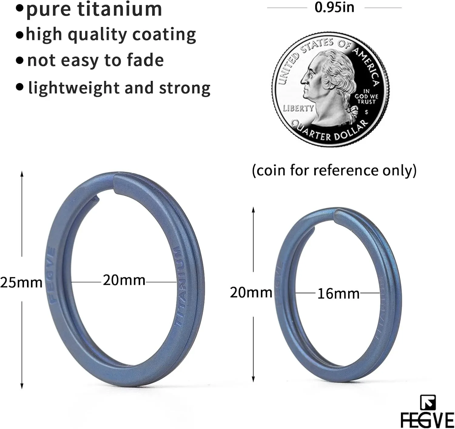 FEGVE Titanium Key Rings Split Rings 4 Packs, Key Rings for Keychains, Keychain Ring for Home Car Keys Organization