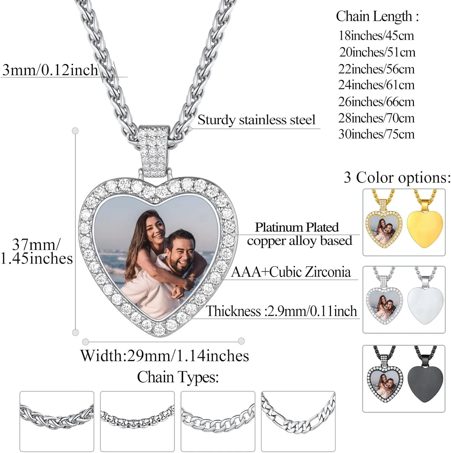 FindChic Customized Heart Photo Necklace Plain/Bling CZ/Rose/Angel Wings/Rotatable 2-Side Picture Pendant Stainless Steel/Gold Plated/Black Valentine's Jewelry Gift for Women Mom Girlfriend  Gift Box