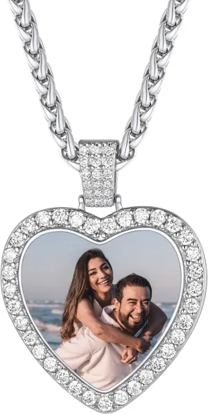 FindChic Customized Heart Photo Necklace Plain/Bling CZ/Rose/Angel Wings/Rotatable 2-Side Picture Pendant Stainless Steel/Gold Plated/Black Valentine's Jewelry Gift for Women Mom Girlfriend  Gift Box