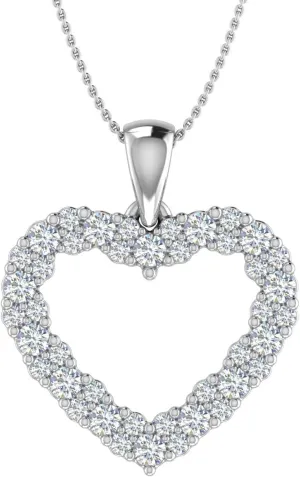 FINEROCK 1/2 Carat Diamond Heart Pendant Necklace in 14K White Gold (Included Silver Chain) (I1-I2 Clarity)