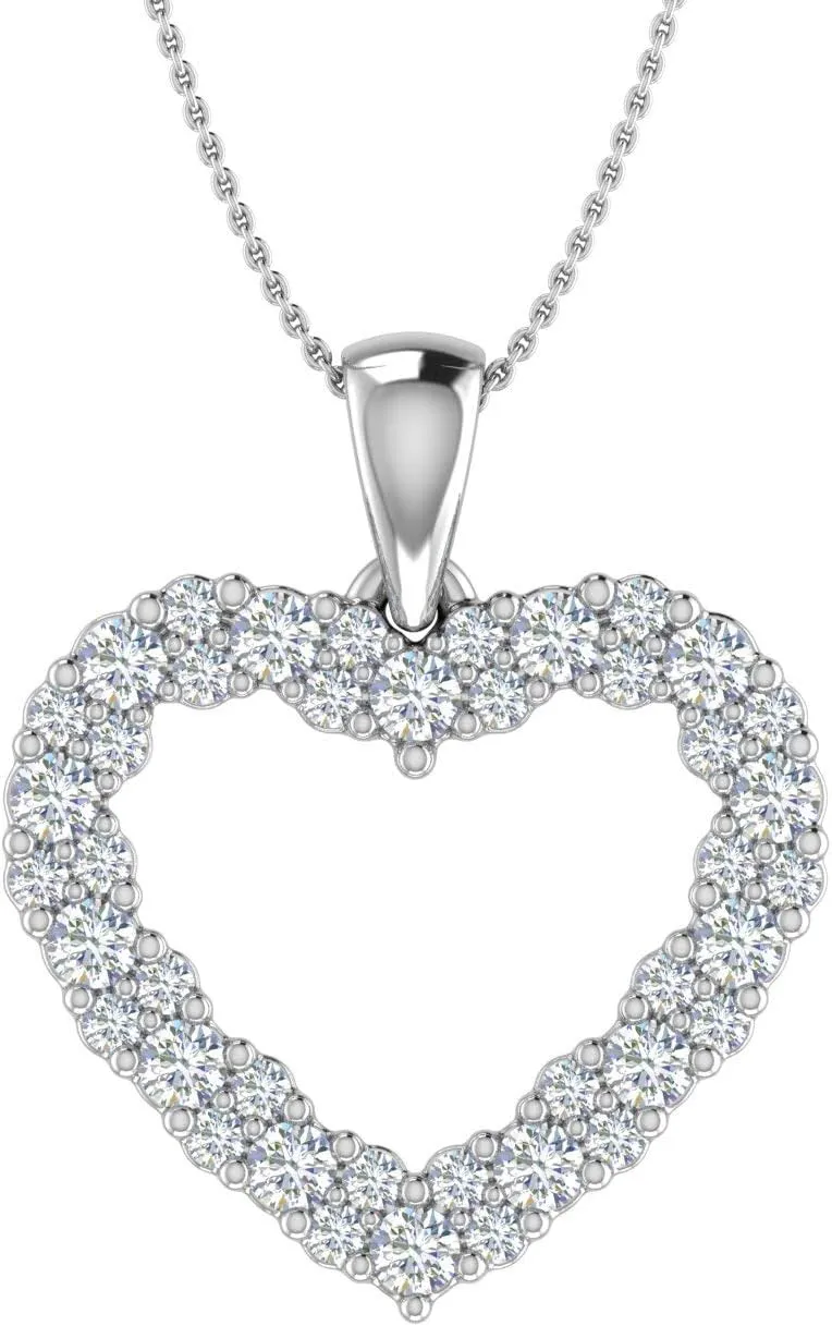 FINEROCK 1/2 Carat Diamond Heart Pendant Necklace in 14K White Gold (Included Silver Chain) (I1-I2 Clarity)