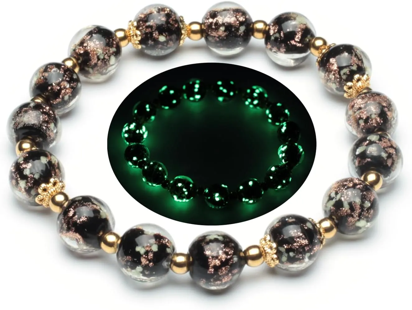 Firefly Beads Bracelet Glow in the Dark Beaded Bracelet Luminous Mermaid Glass Beaded Bracelets for Women Firefly Beads Stretch Bracelet for Women