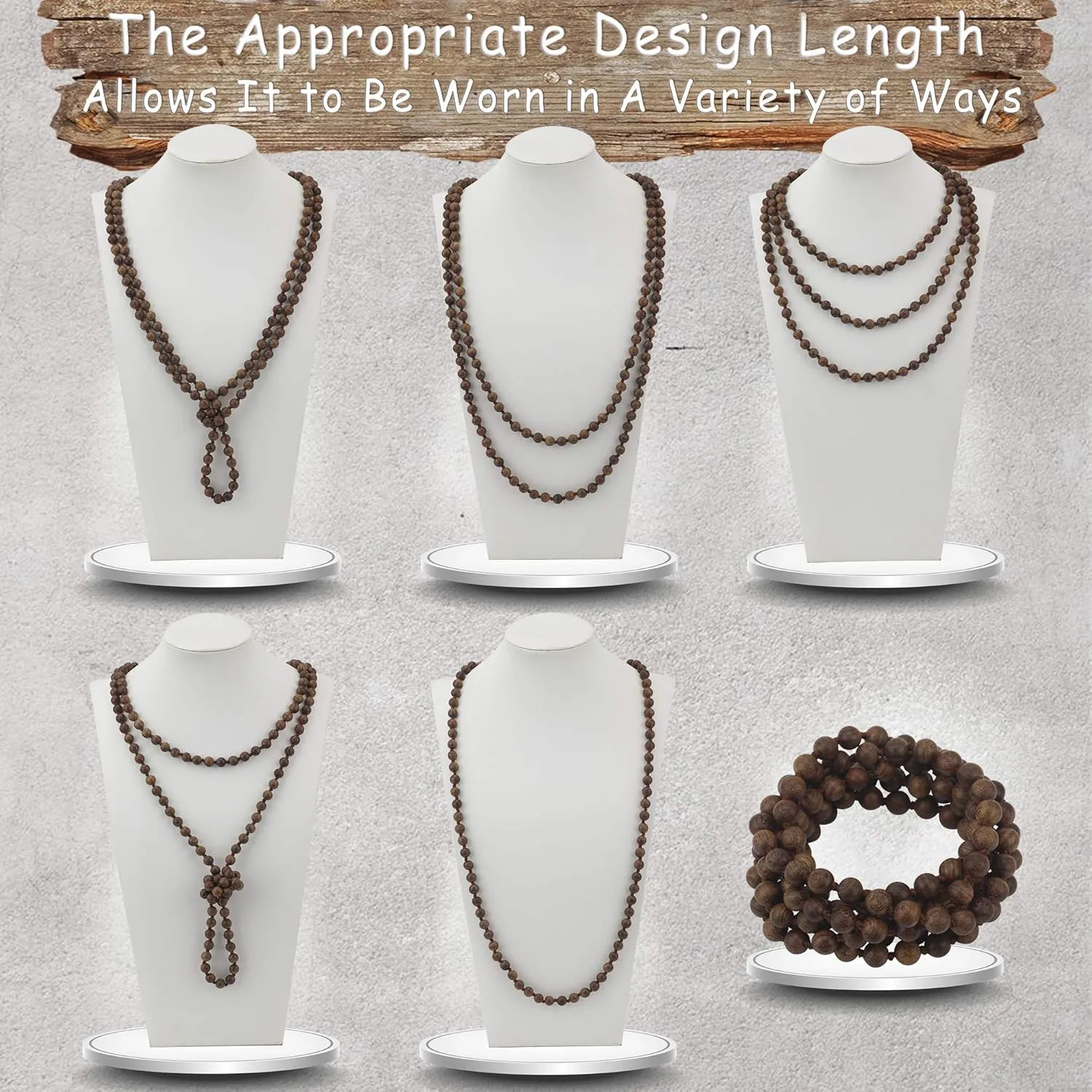Firstmeet Fashion Natural Round Wood Beads 60'' Long Strand Art Deco Necklace for Women