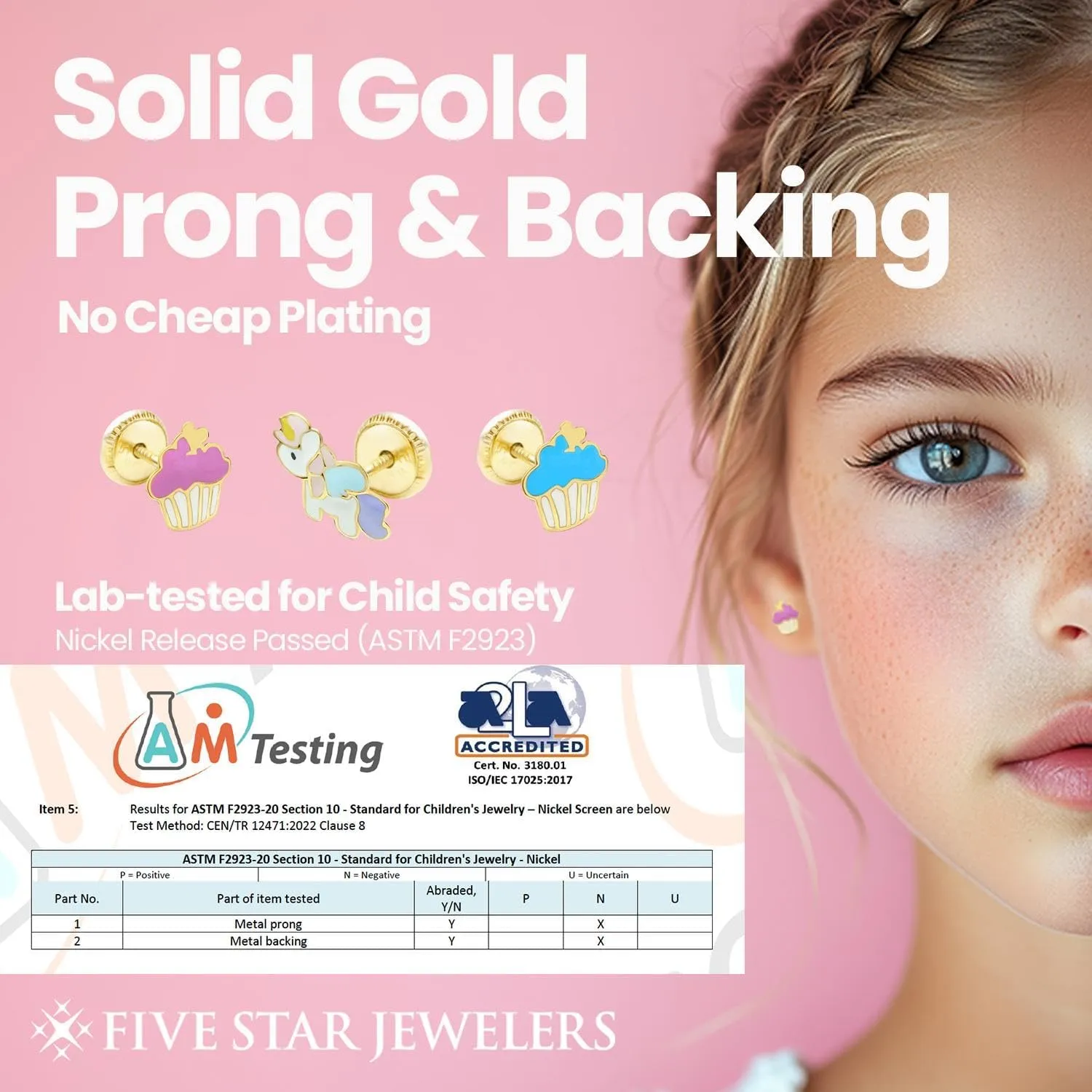 Five Star Jewelers Solid 14k Yellow Gold Cupcake Young Girls Stud Earrings, Hypoallergenic, Screw Back Earrings for Little Girls | Cute Children's Jewelry for Kids, Teens | 7x8.5mm