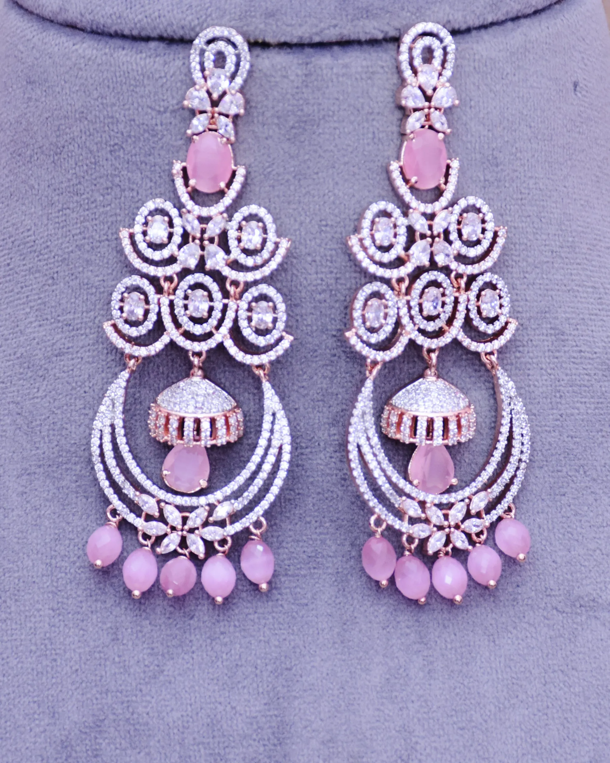 Floral Shaped Silver Tone American Diamond Dangle Earrings For Women (E642)