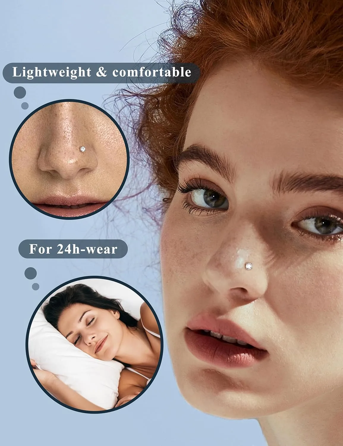 Florideco 14K Gold Filled Threadless Nose Studs for Women Hypoallergenic Surgical Steel Nose Rings Push In Flat back Nose Stud Labret Studs CZ Tragus Helix Piercing Jewelry 16G 18G 20G