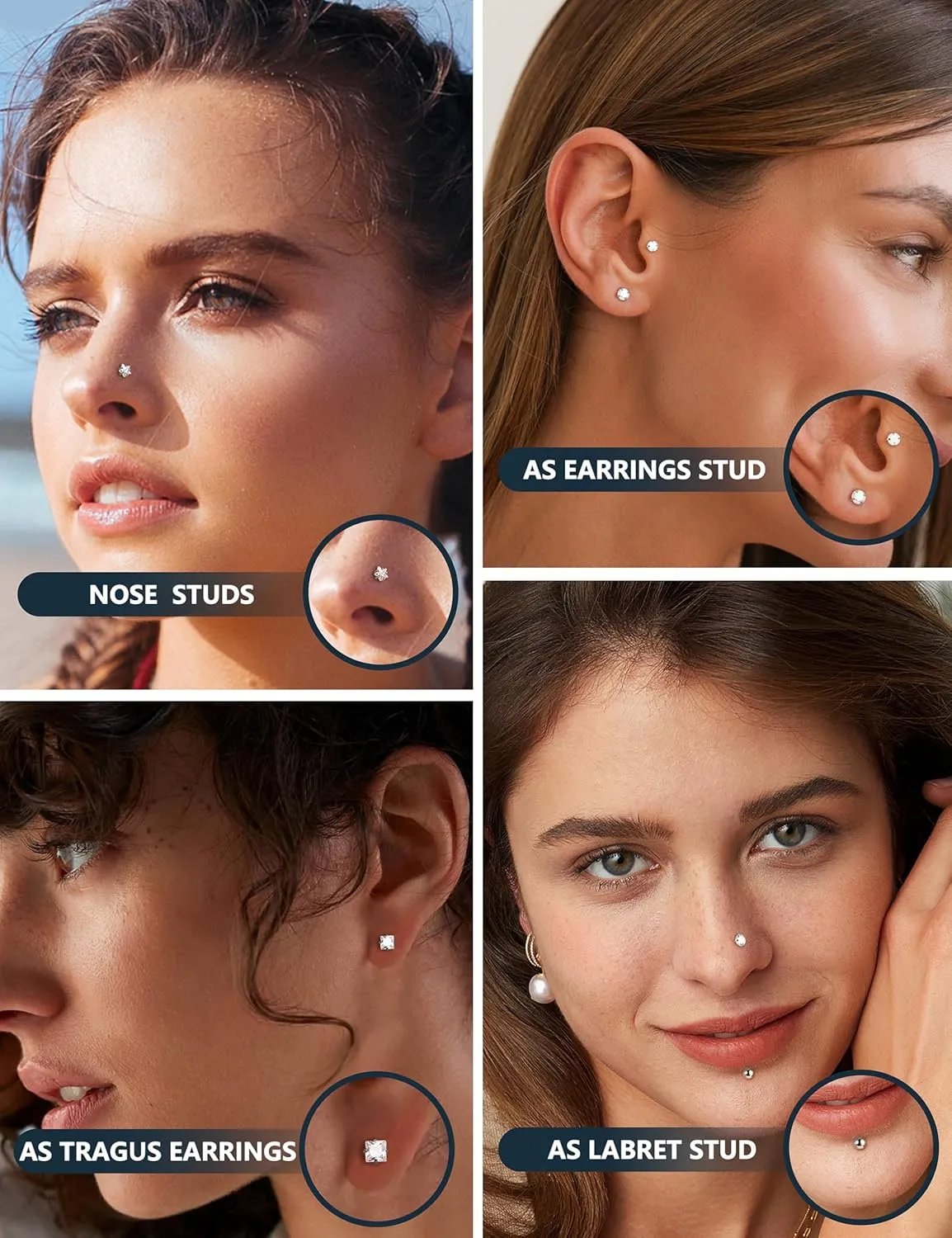 Florideco 14K Gold Filled Threadless Nose Studs for Women Hypoallergenic Surgical Steel Nose Rings Push In Flat back Nose Stud Labret Studs CZ Tragus Helix Piercing Jewelry 16G 18G 20G