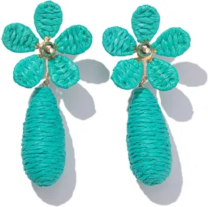 Flower Teardrop Earrings Boho Floral Raffia Statement Earrings Tear Drop Dangle Earrings Trendy Summer Jewelry for Women
