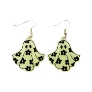 Flowery Fun Glow In The Dark Ghost Halloween Earrings
