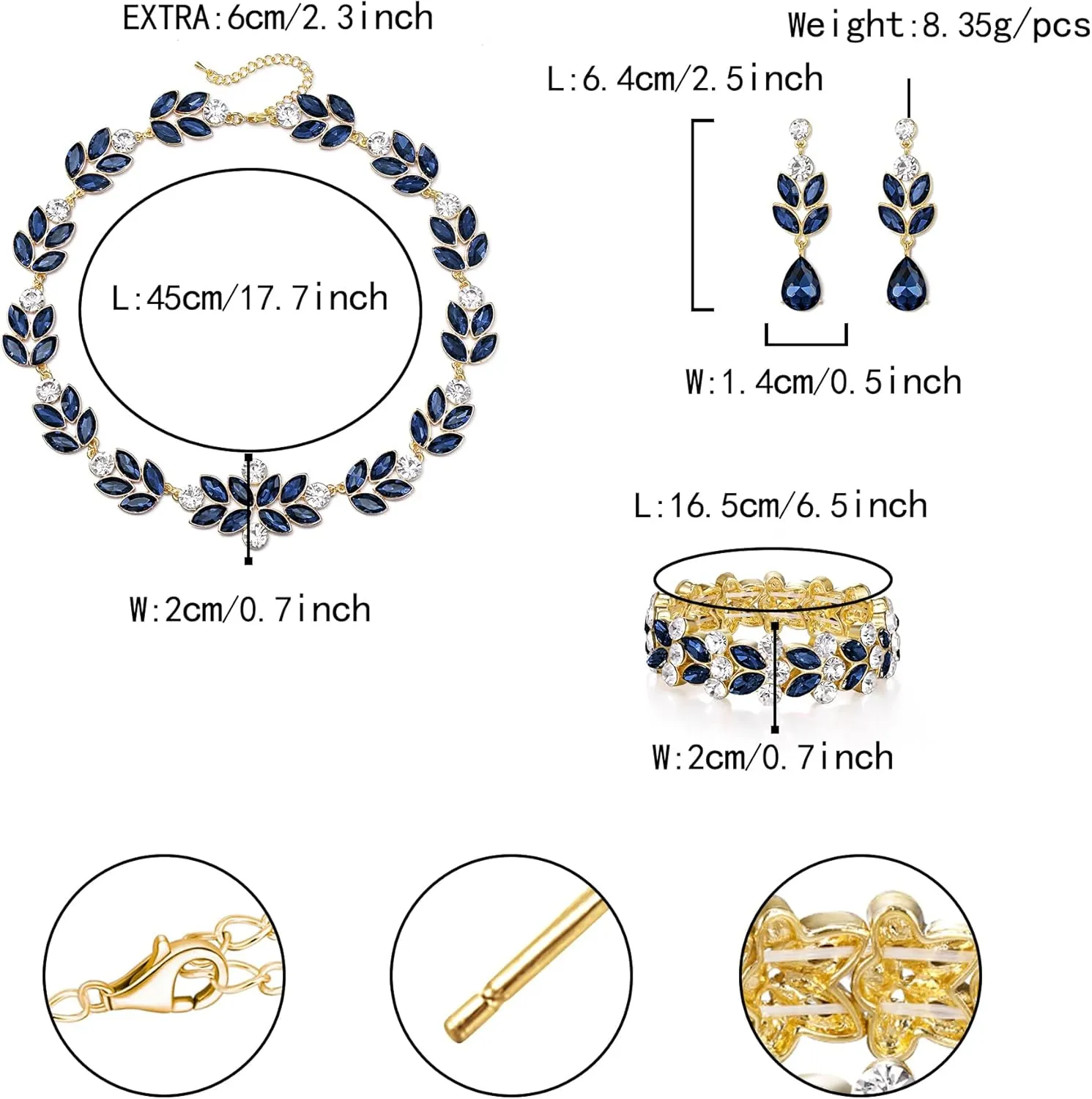 Flyocne Wedding Jewelry Sets for Brides Bridal Sparkly Rhinestone Crystal Floral Leaf Teardrop Statement Choker Necklace Dangle Earrings Bracelet Set for Women