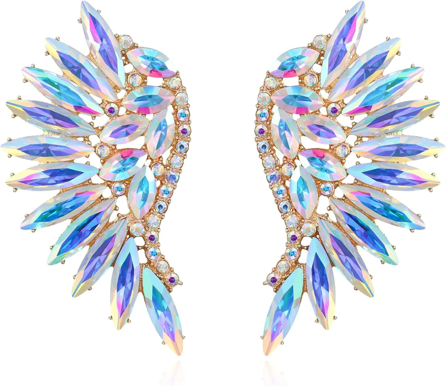 Flyonce Angel Wing Stud Earrings, Marquise-shaped Rhinestone Crystal Angel's Wings Earrings for Women
