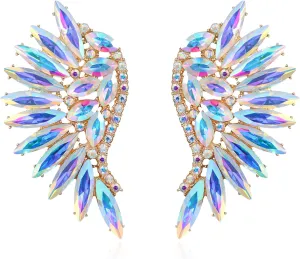 Flyonce Angel Wing Stud Earrings, Marquise-shaped Rhinestone Crystal Angel's Wings Earrings for Women