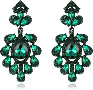 Flyonce Bridal Crystal Earrings for Wedding, Rhinestone Floral Drop Dangle Earring for Prom Cocktail Party