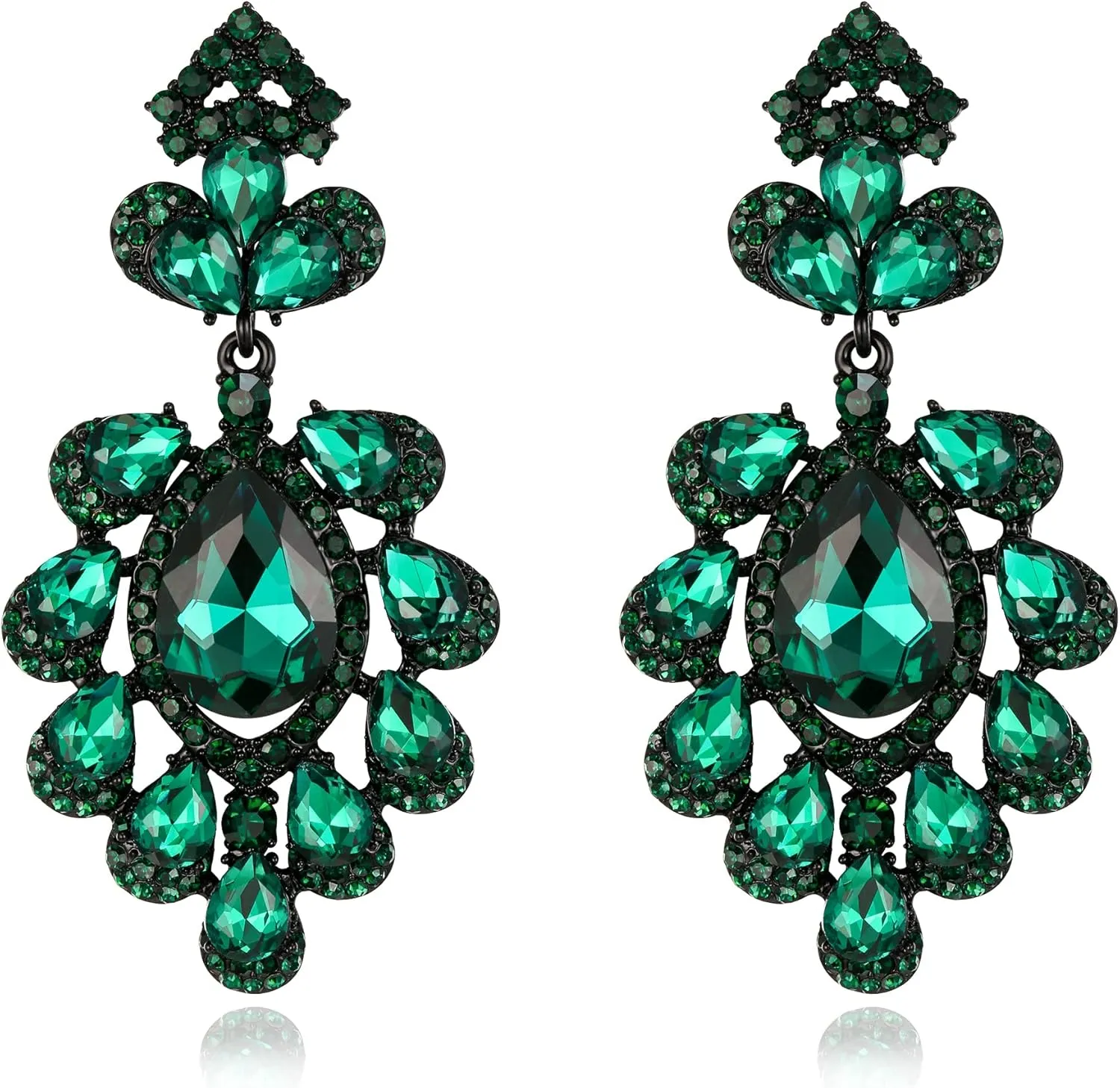 Flyonce Bridal Crystal Earrings for Wedding, Rhinestone Floral Drop Dangle Earring for Prom Cocktail Party