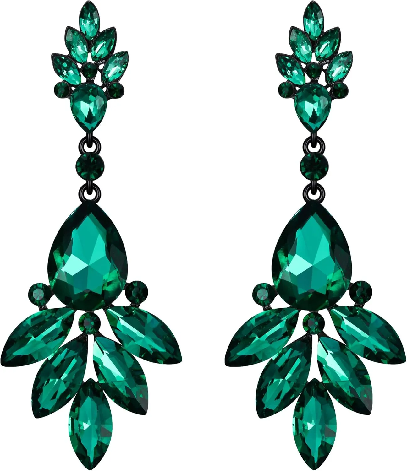 Flyonce Bridal Drop Dangle Earrings for Women, Rhinestone Crystal Floral Leaf Cluster Earring