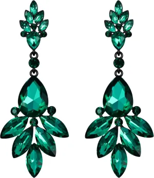Flyonce Bridal Drop Dangle Earrings for Women, Rhinestone Crystal Floral Leaf Cluster Earring