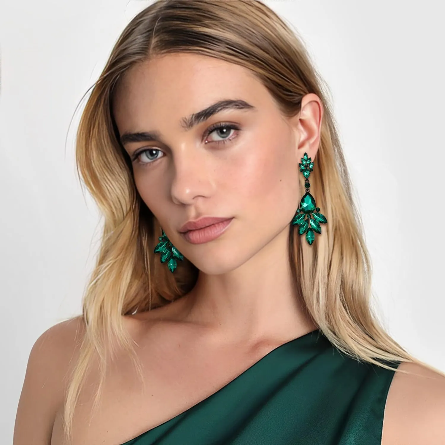Flyonce Bridal Drop Dangle Earrings for Women, Rhinestone Crystal Floral Leaf Cluster Earring