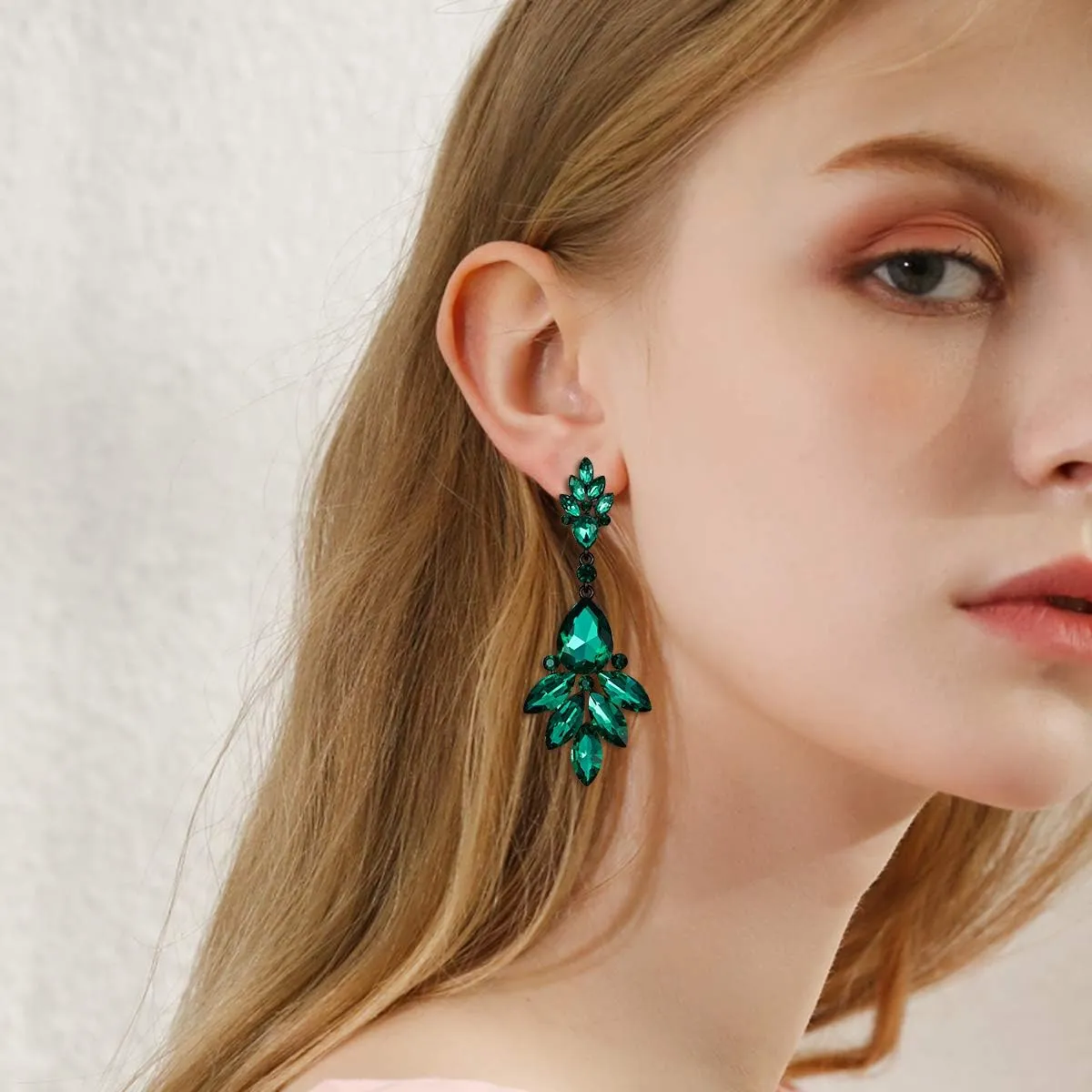 Flyonce Bridal Drop Dangle Earrings for Women, Rhinestone Crystal Floral Leaf Cluster Earring