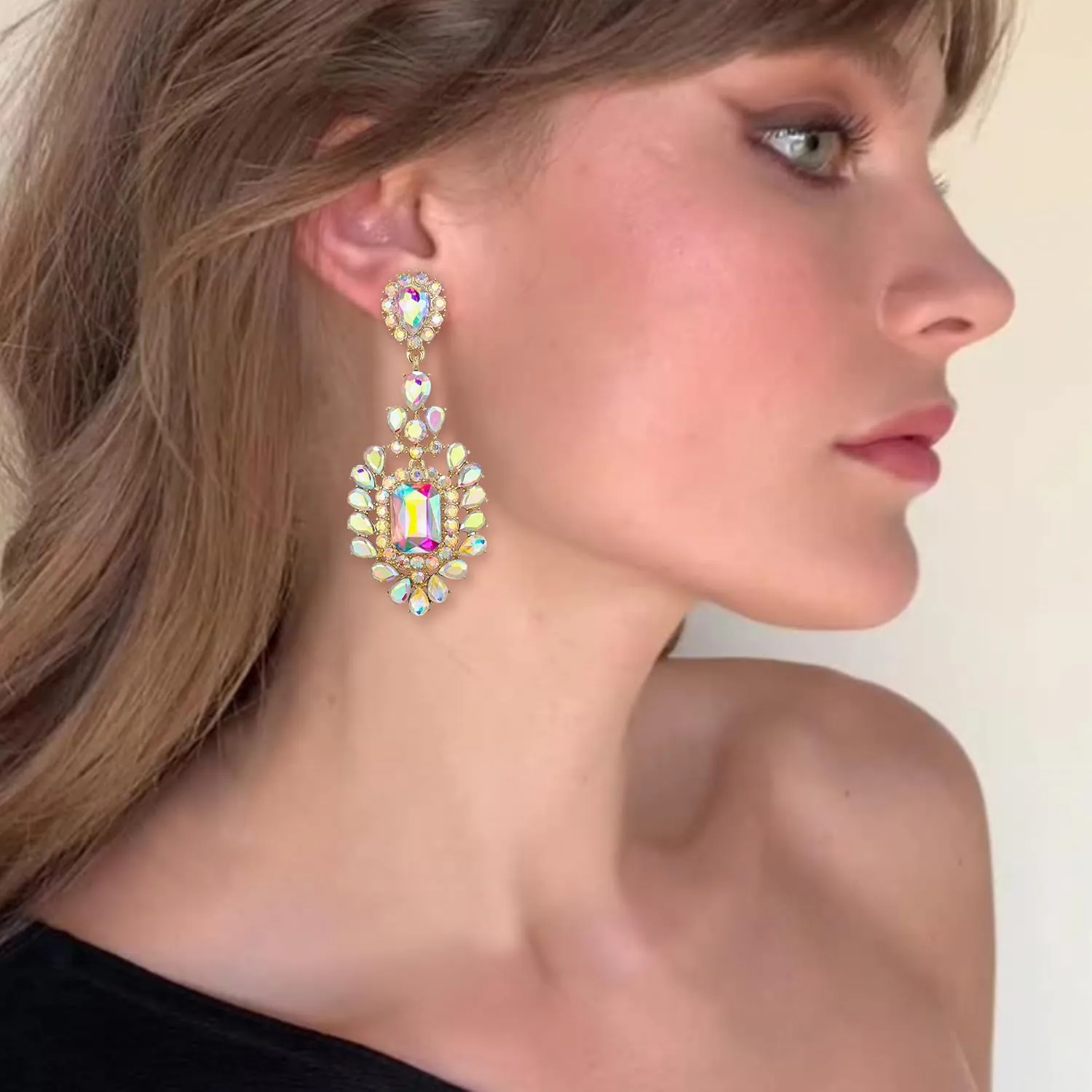Flyonce Costume Statement Earrings for Women, Sparkly Crystal Vintage Style Art Deco Rhinestone Drop Dangle Earring for Wedding Party