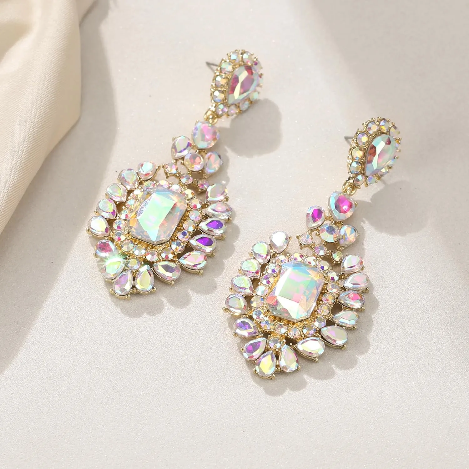 Flyonce Costume Statement Earrings for Women, Sparkly Crystal Vintage Style Art Deco Rhinestone Drop Dangle Earring for Wedding Party
