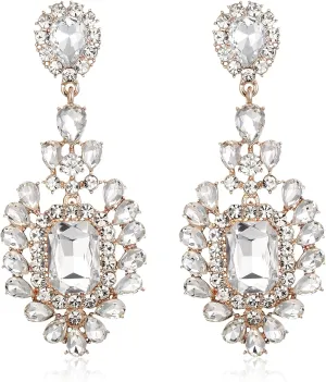 Flyonce Costume Statement Earrings for Women, Sparkly Crystal Vintage Style Art Deco Rhinestone Drop Dangle Earring for Wedding Party