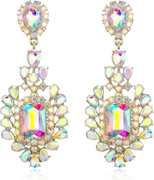 Flyonce Costume Statement Earrings for Women, Sparkly Crystal Vintage Style Art Deco Rhinestone Drop Dangle Earring for Wedding Party