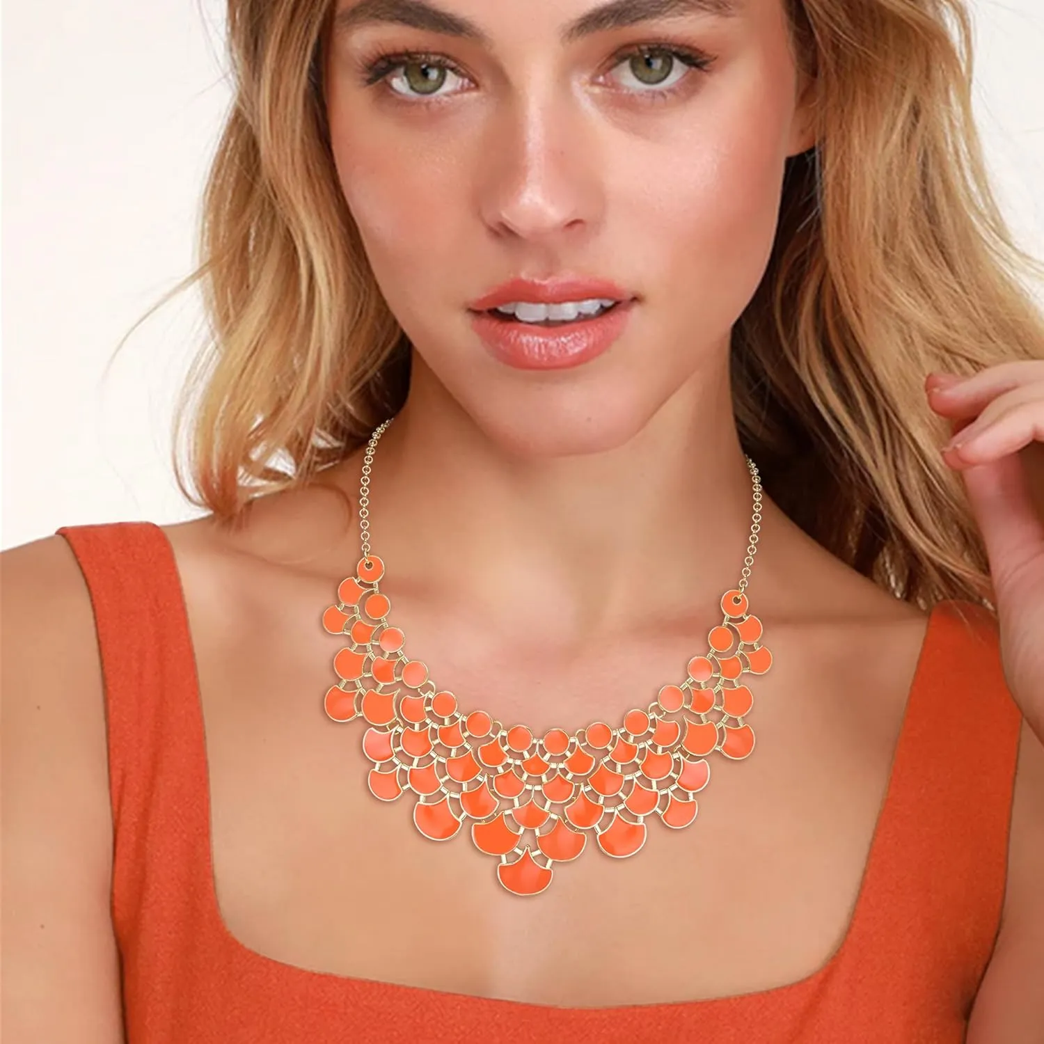 Flyonce Fashion Statement Collar Necklace, Vintage Bohemian Boho Enamel Chunky Bib Necklace Earrings Costume Jewelry for Women