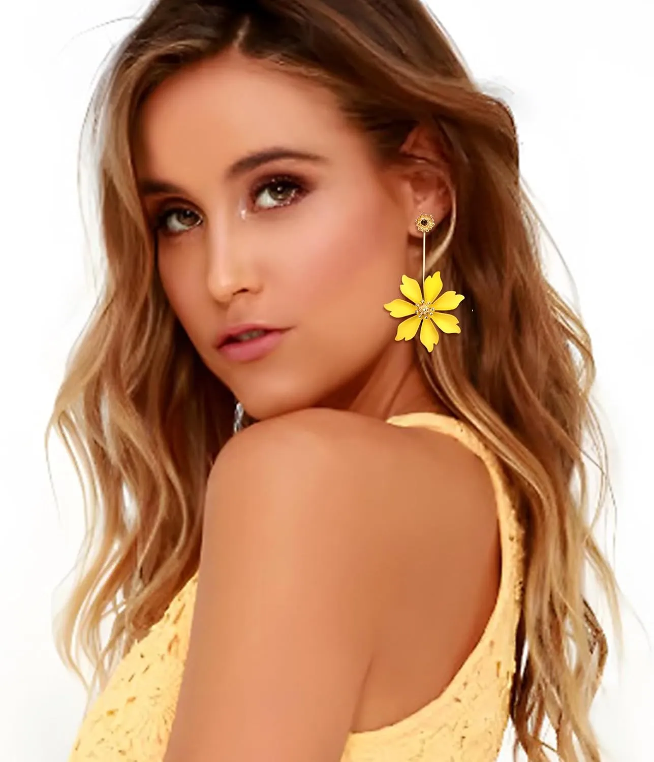 Flyonce Flower Dangle Earrings Boho Statement Floral Petal Drop Earring Summer Jewelry for Women