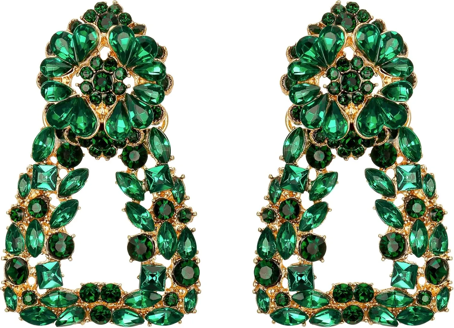 Flyonce Geometric Statement Earrings, Large Square Triangle Dangle Crystal Drop Bohemian Raised Design Earrings