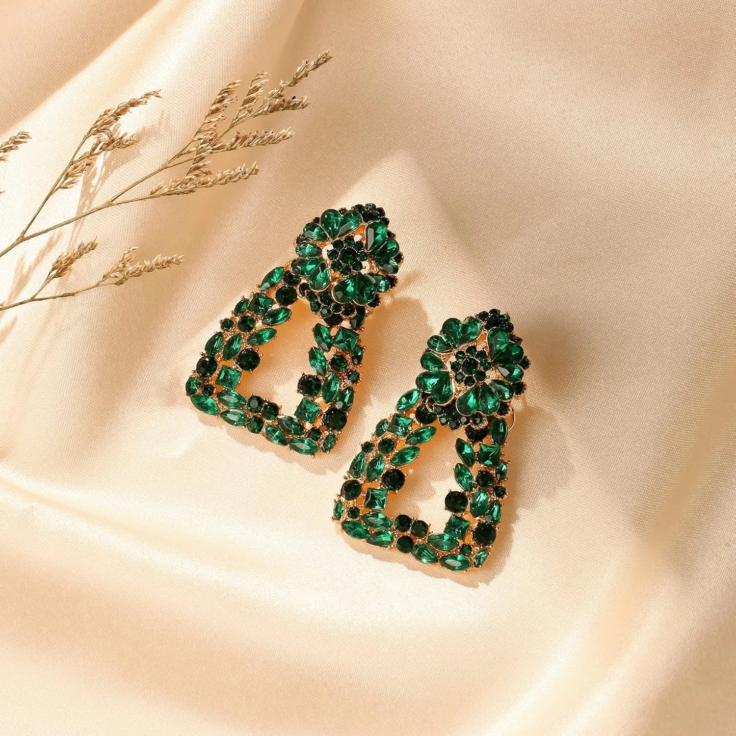 Flyonce Geometric Statement Earrings, Large Square Triangle Dangle Crystal Drop Bohemian Raised Design Earrings