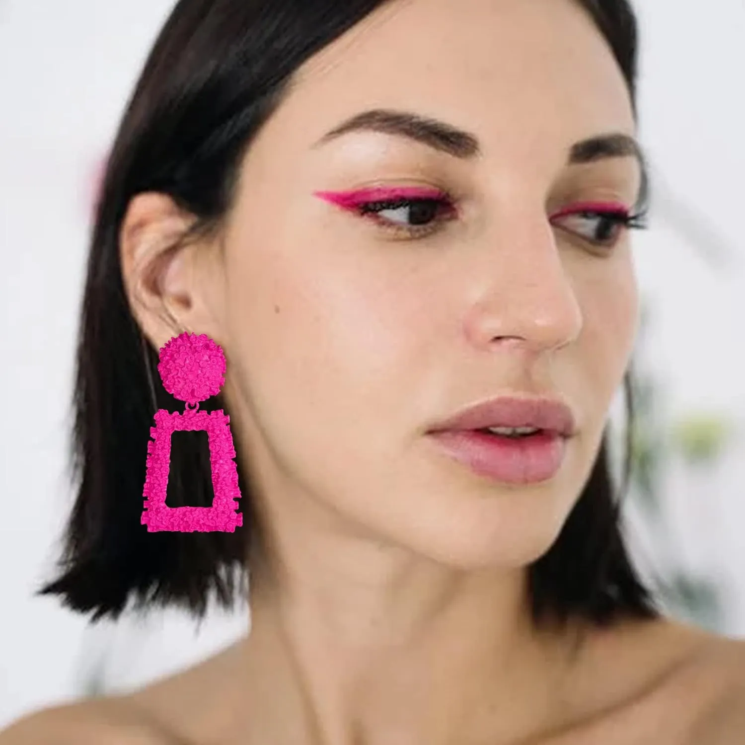 Flyonce Metal Statement Rectangle Geometric Earrings, Large Square Drop Dangle Earrings for Women
