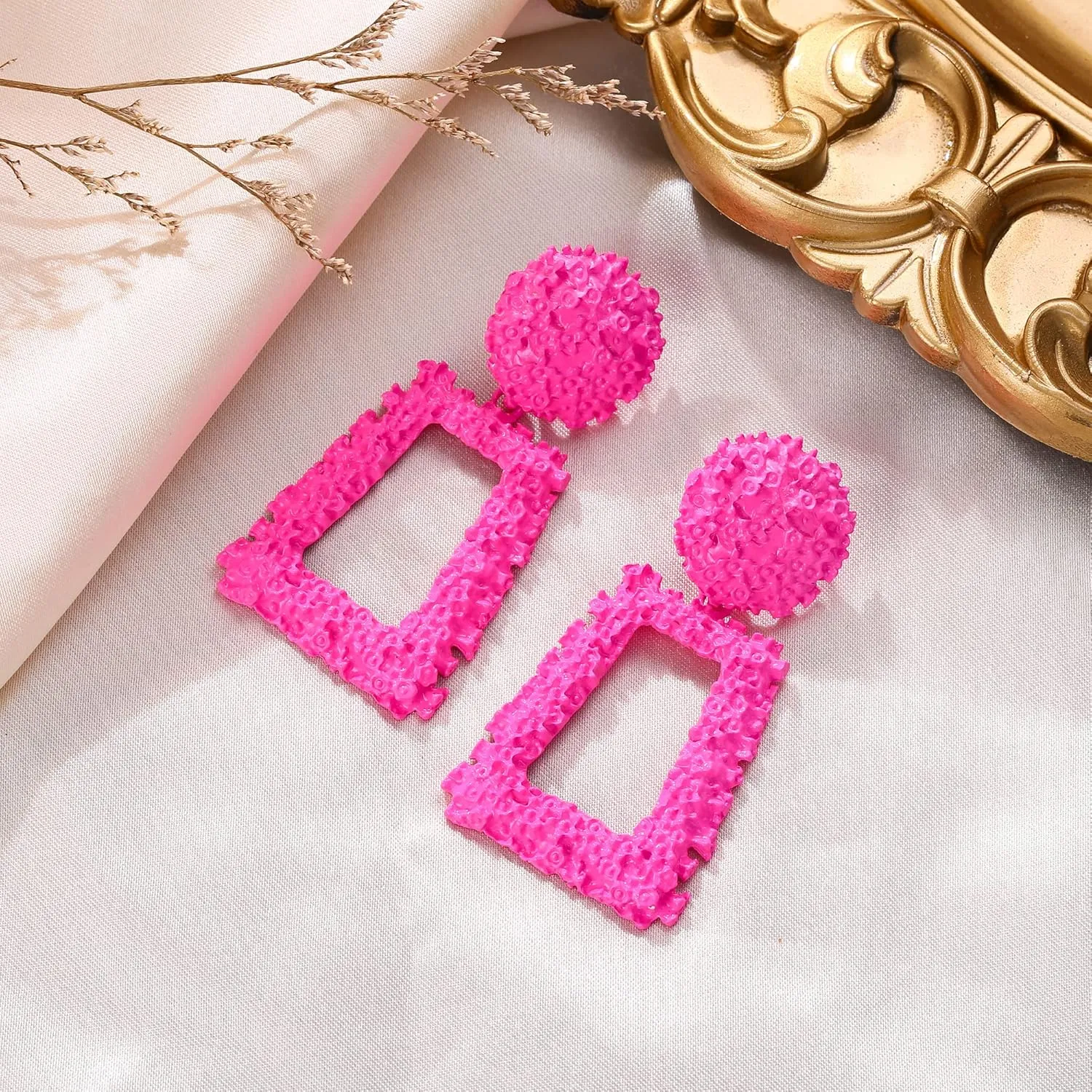 Flyonce Metal Statement Rectangle Geometric Earrings, Large Square Drop Dangle Earrings for Women