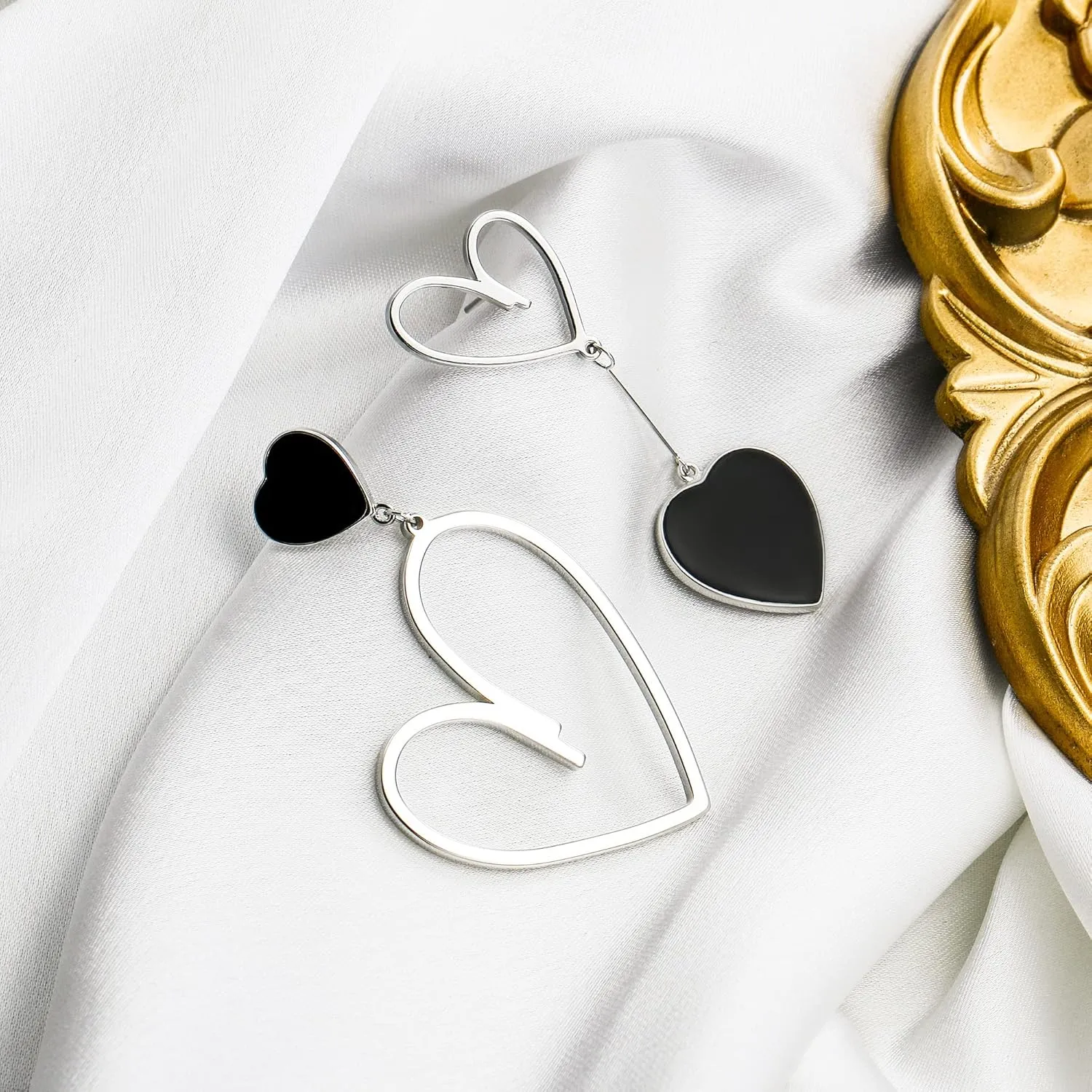 Flyonce Mismatched Heart Earrings for Women, Asymmetric Hearts Drop Dangle Earring Valentines Day Jewelry Gifts for Her