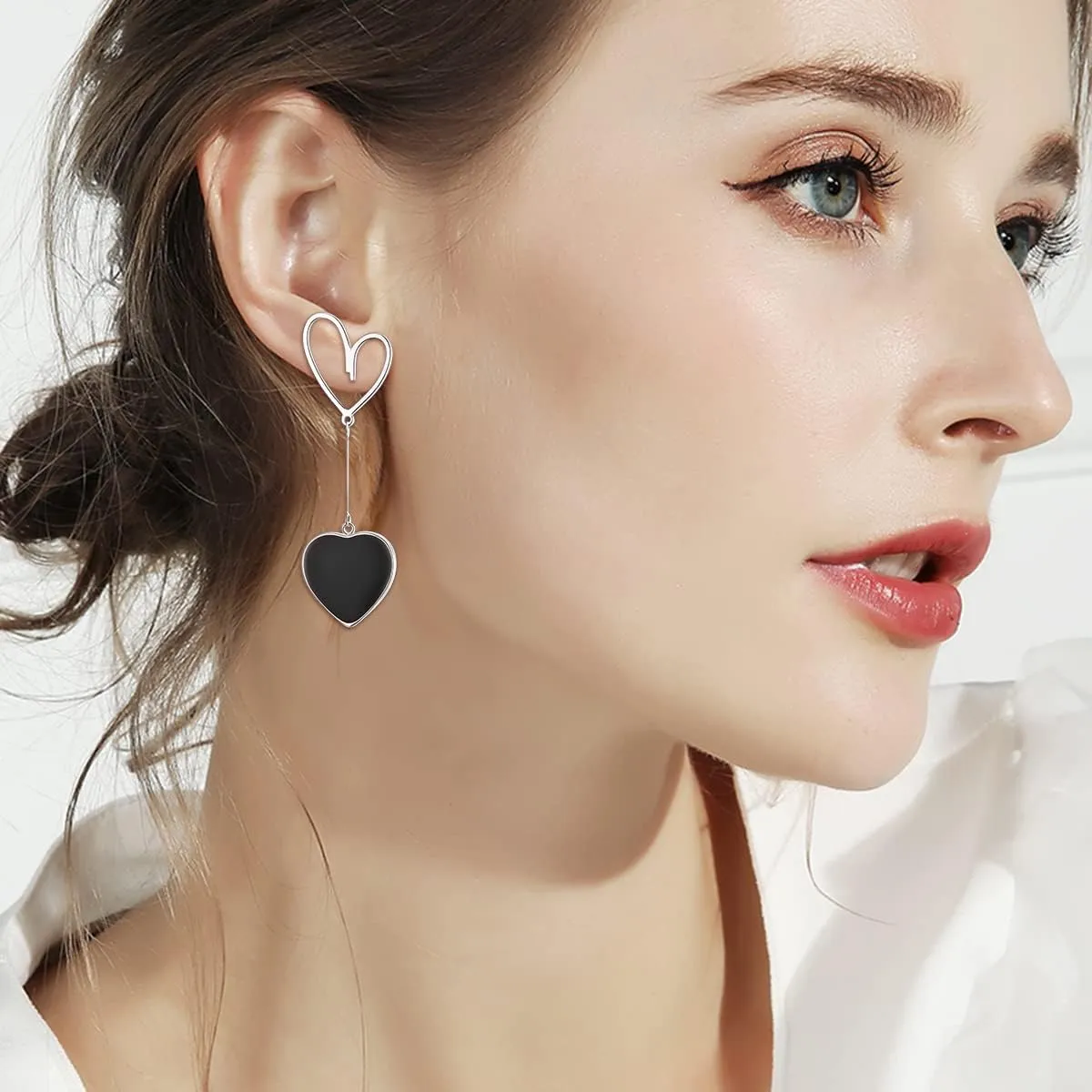 Flyonce Mismatched Heart Earrings for Women, Asymmetric Hearts Drop Dangle Earring Valentines Day Jewelry Gifts for Her