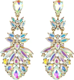 Flyonce Rhinestone Crystal Vintage Style Floral Drop Dangle Chandelier Earrings for Women