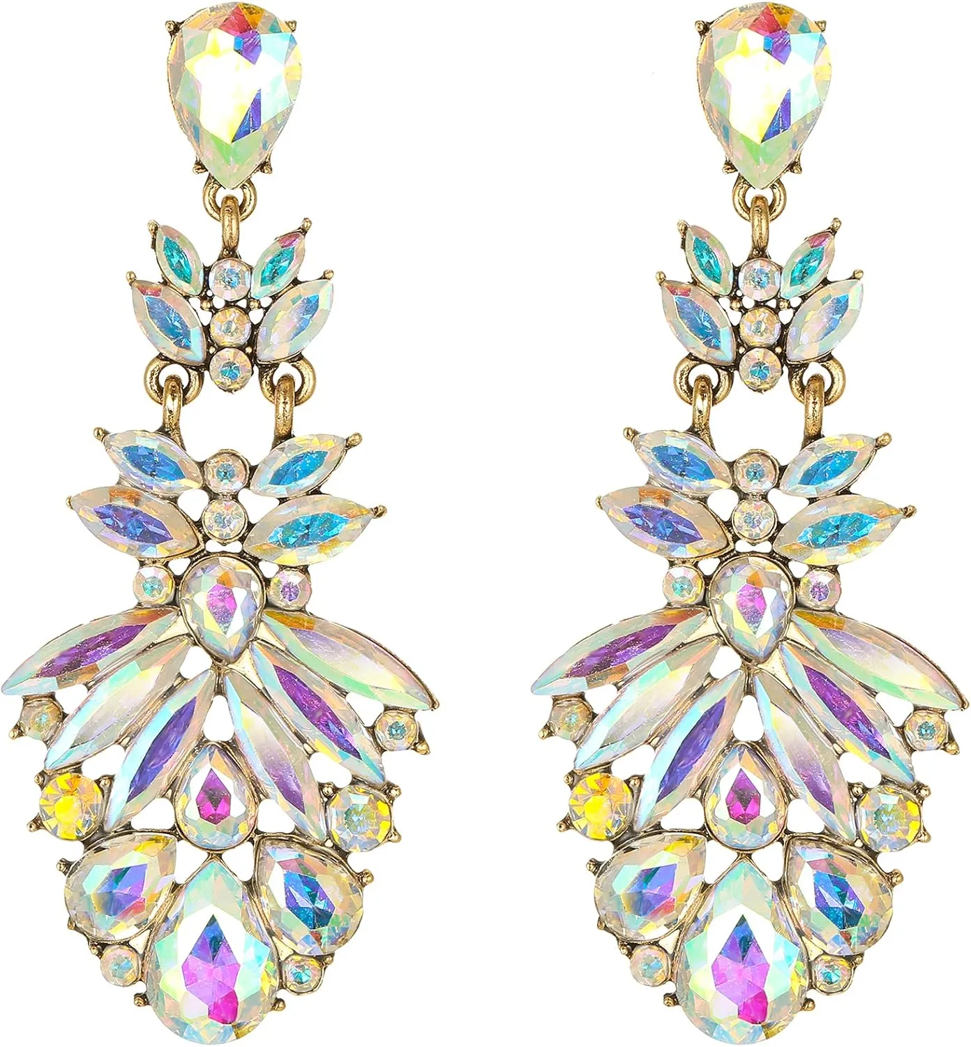 Flyonce Rhinestone Crystal Vintage Style Floral Drop Dangle Chandelier Earrings for Women