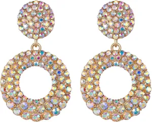 Flyonce Rhinestone Geometric Round Drop Dangle Earrings, Sparkly Crystal Statement Hoop Chandelier Earrings for Women