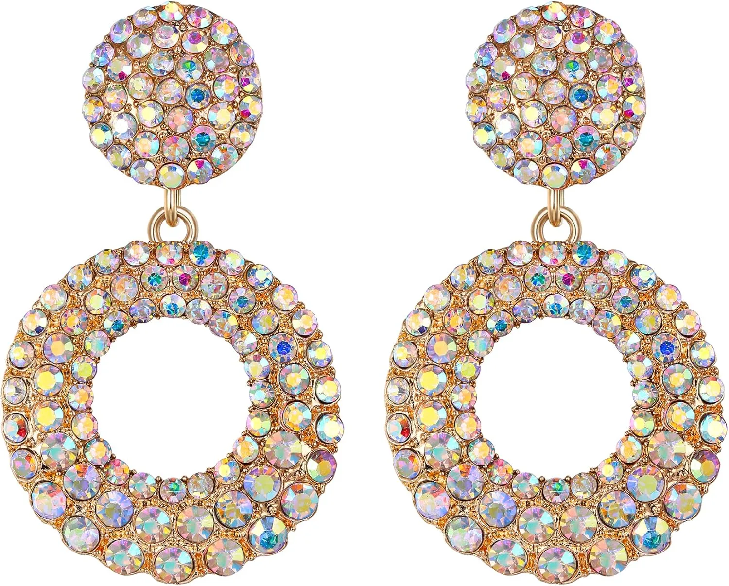 Flyonce Rhinestone Geometric Round Drop Dangle Earrings, Sparkly Crystal Statement Hoop Chandelier Earrings for Women