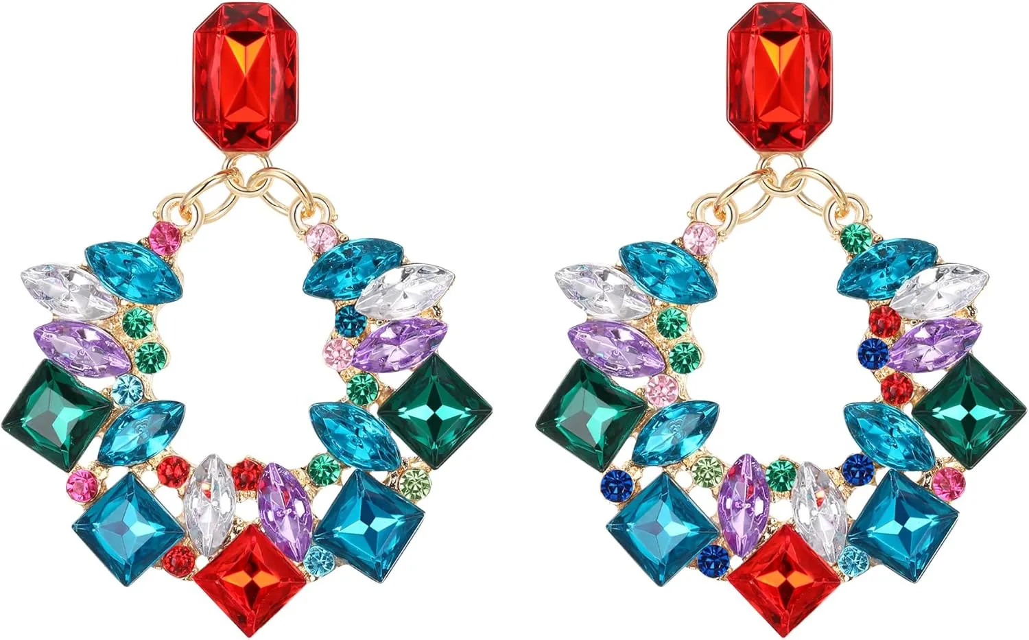 Flyonce Rhinestone Oval Hoop Dangle Earrings, Austrian Crystal Geometric Statement Pierced Earrings