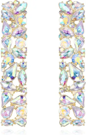 Flyonce Rhinestone Rectangle Earrings, Wedding Party Sparkly Crystal Geometric Statement Earrings for Women