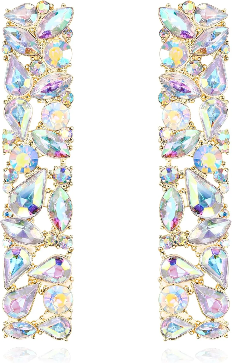 Flyonce Rhinestone Rectangle Earrings, Wedding Party Sparkly Crystal Geometric Statement Earrings for Women