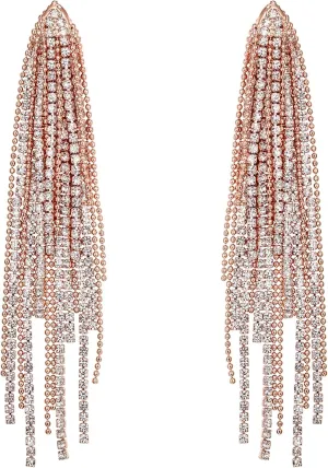 Flyonce Sparkly Rhinestone Chandelier Earrings, Wedding Bridal Crystal Statement Tassel Long Dangle Earrings fo Women s