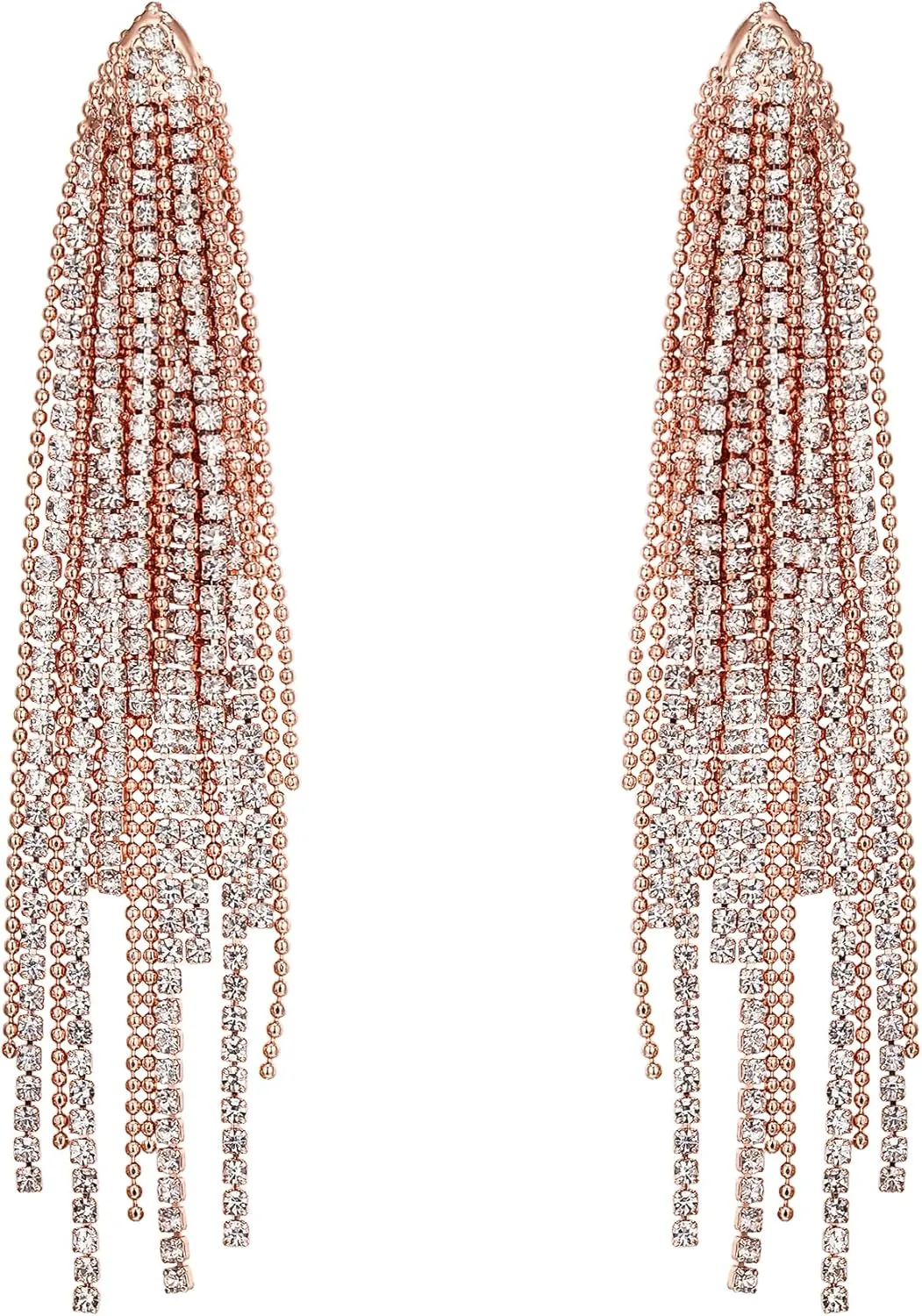 Flyonce Sparkly Rhinestone Chandelier Earrings, Wedding Bridal Crystal Statement Tassel Long Dangle Earrings fo Women s