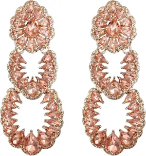 Flyonce Vintage Rhinestone Chandelier Earrings, Wedding Bridal Crystal Art Deco Hollow Drop Dangle Earrings