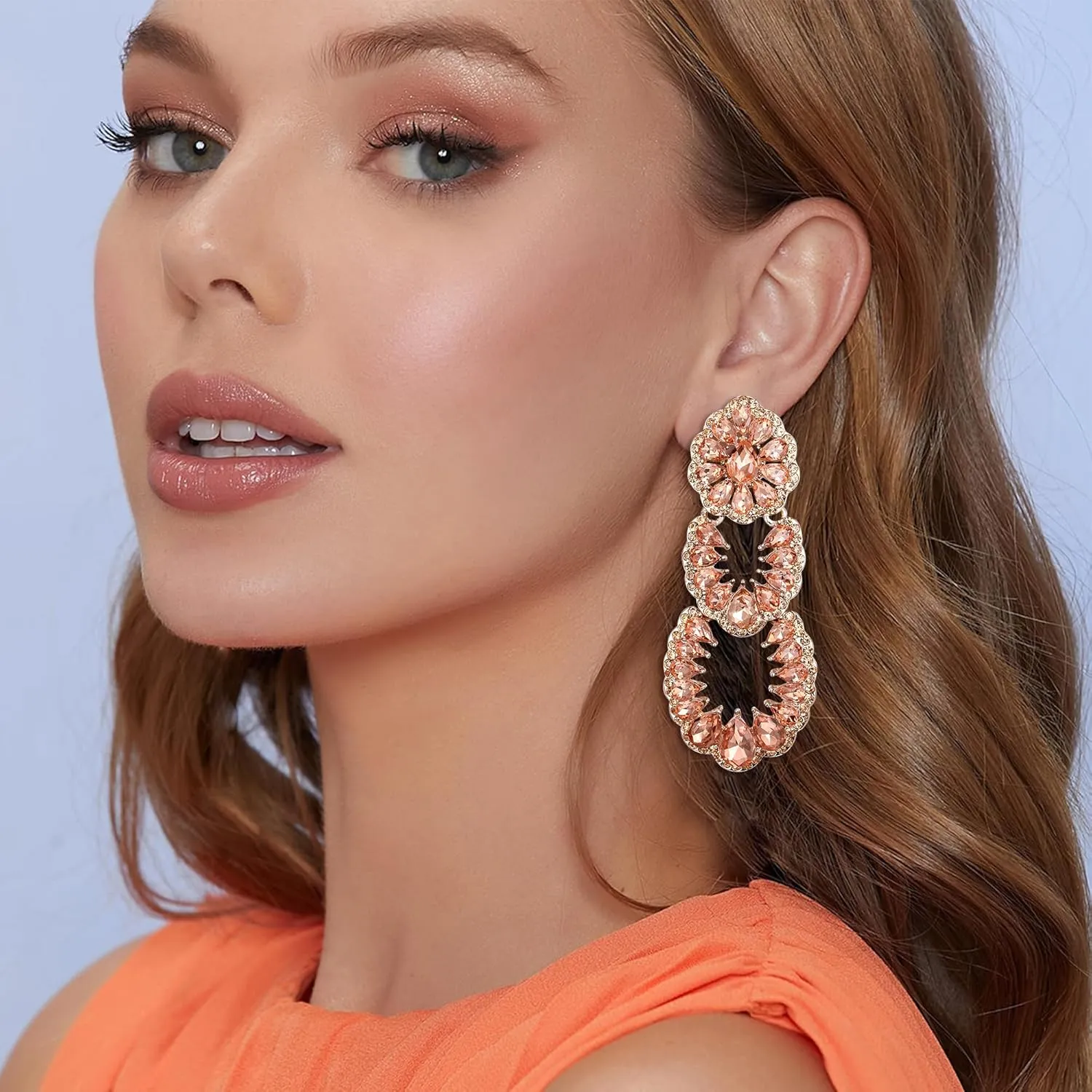 Flyonce Vintage Rhinestone Chandelier Earrings, Wedding Bridal Crystal Art Deco Hollow Drop Dangle Earrings